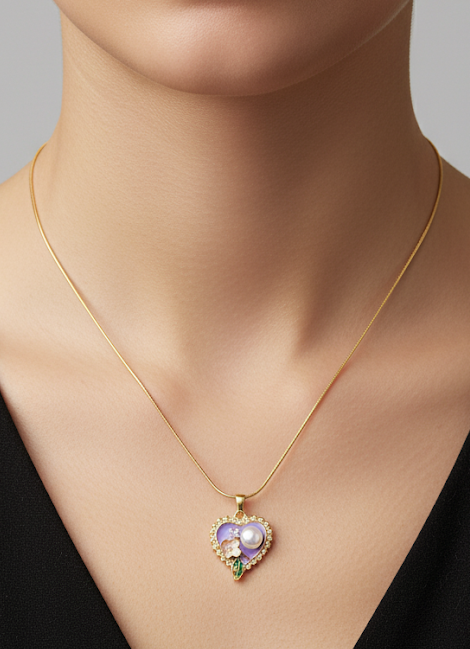 Lavender Heart Enamel Necklace