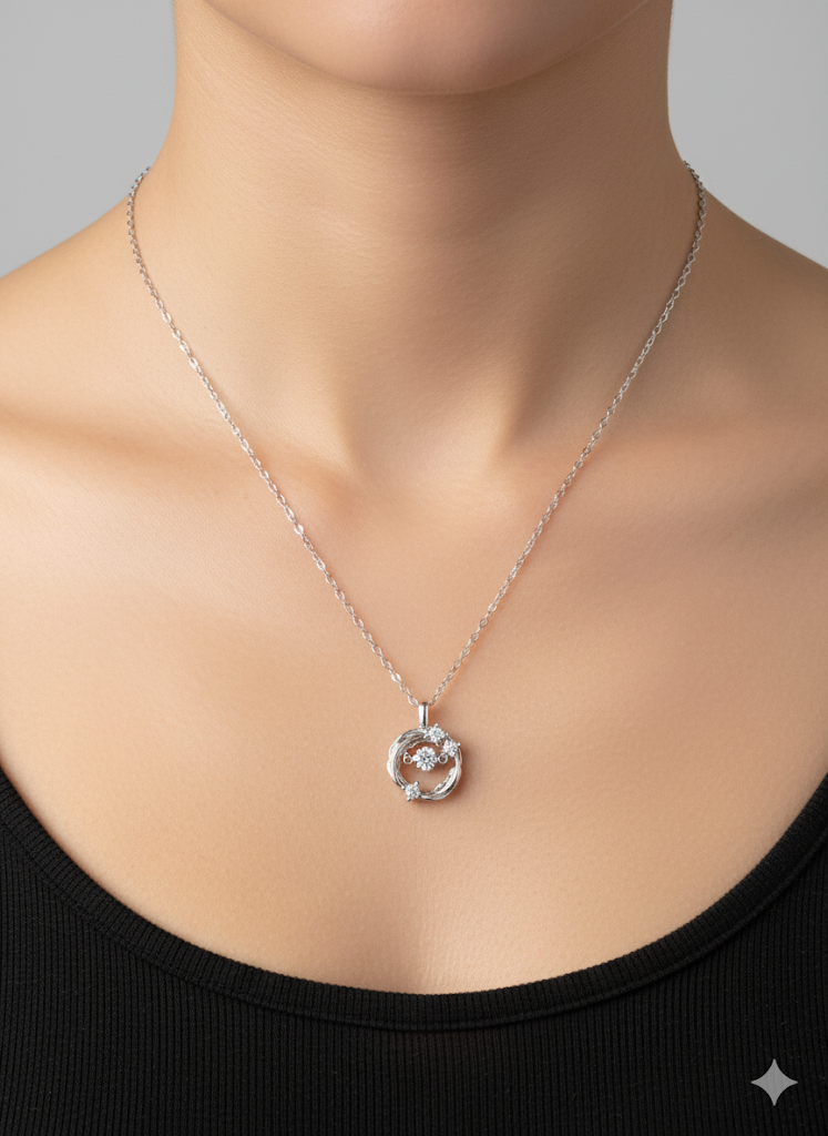 Diamond Wreath Silver Necklace