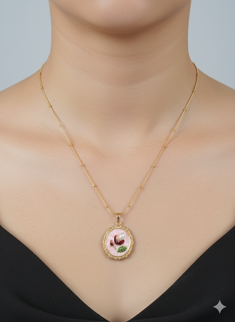 Floral Medallion Enamel Necklace