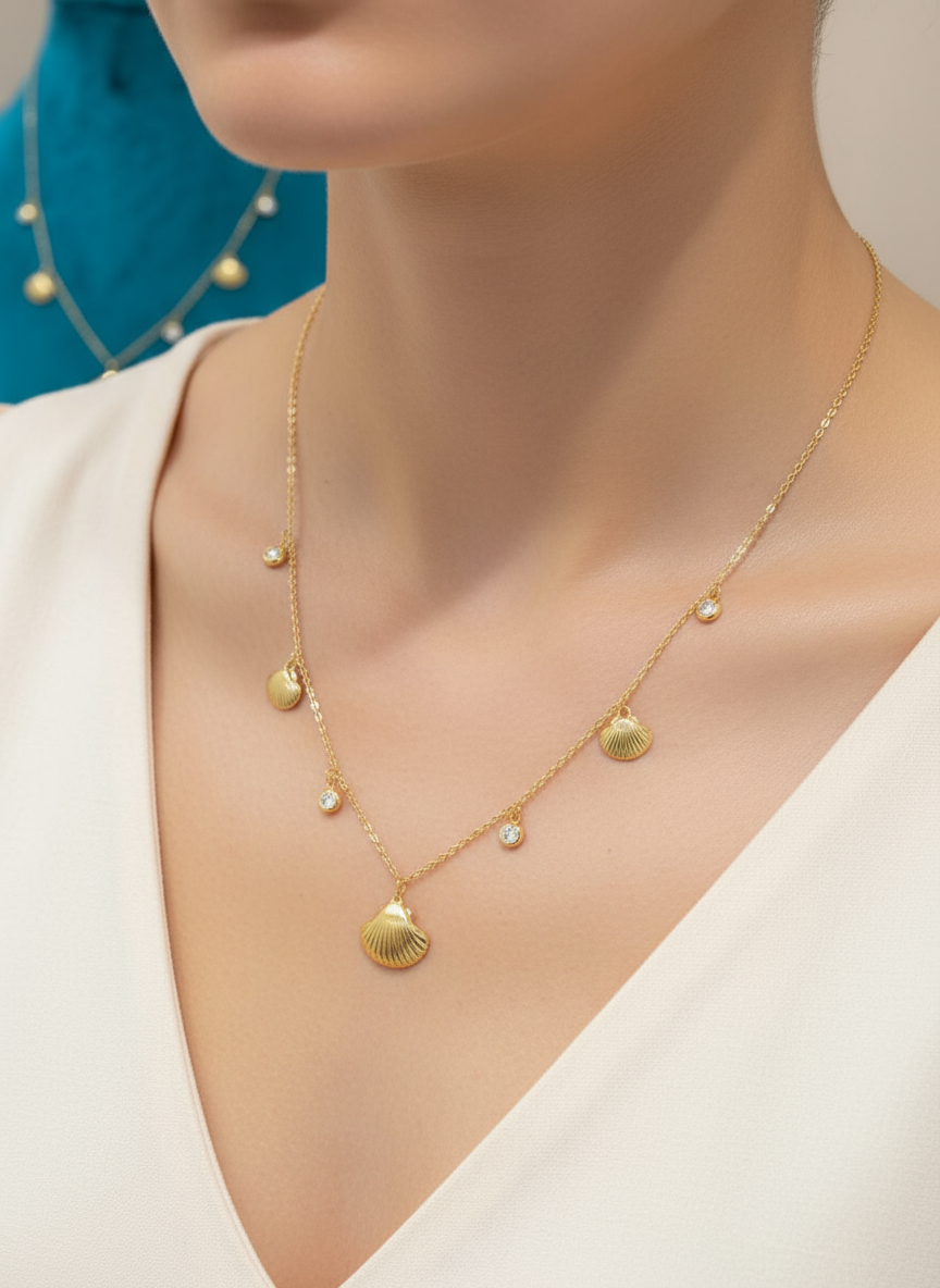 Golden Shell Charms Necklace