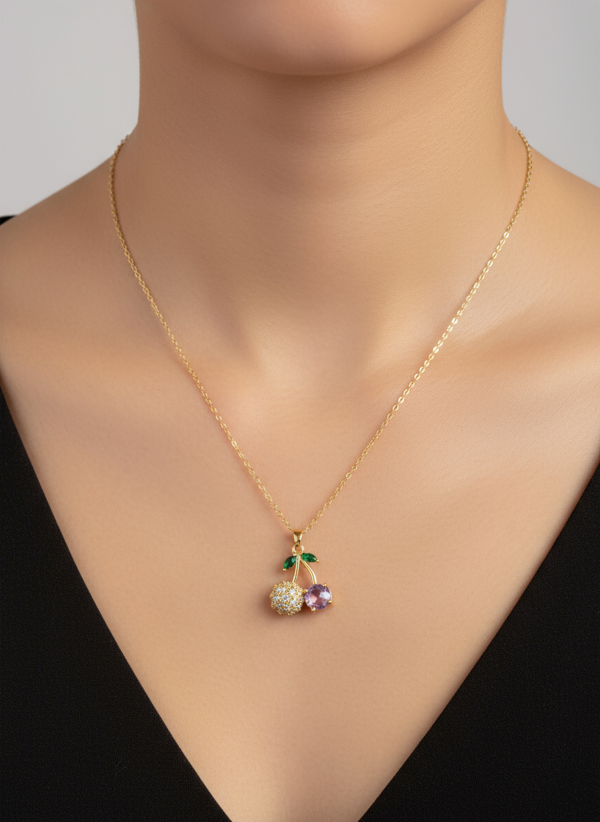 Golden Cherry Pendant Necklace