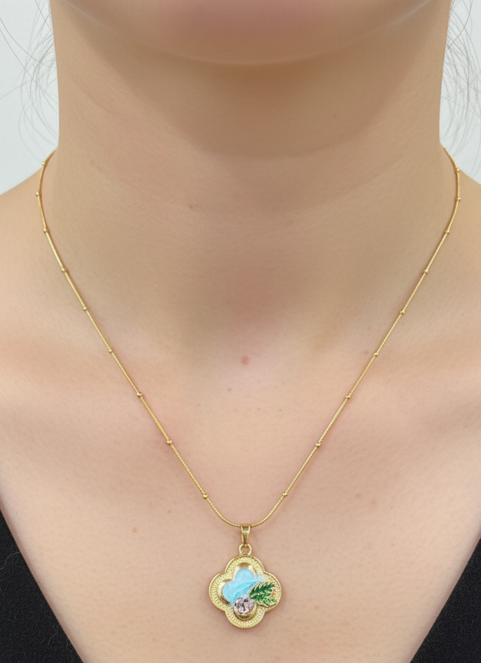 Enamel Blossom Pendant Necklace