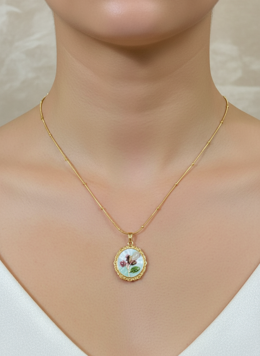 Floral Medallion Enamel Necklace