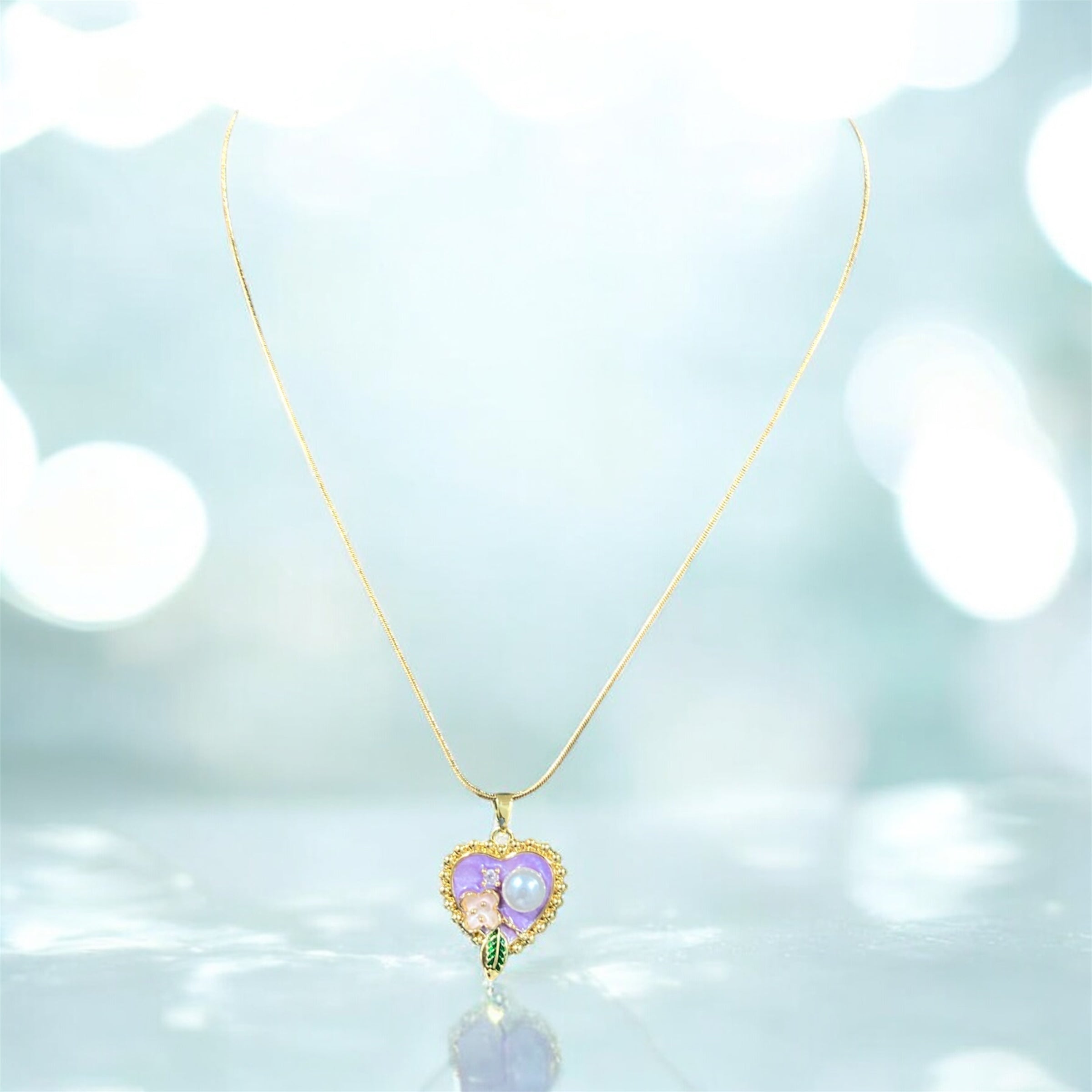Lavender Heart Enamel Necklace